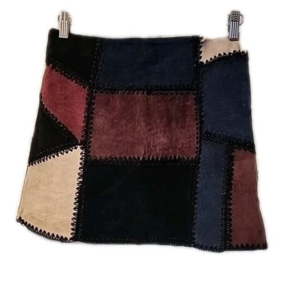 Falda Zara Mujer Patchwork Gamuza Cuero Multicolor Años 70 Estilo S Boho Retro Foto 1 de 4