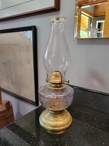 Brass & Glass Oil Lamp With Clear Chimney - Picture 1 of 15