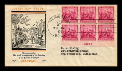 US COVER DELAWARE 300TH ANNIVERSARY FDC SCOTT 836 PLATE BLOCK - Image 1 of 2