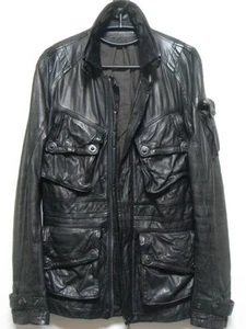 Used Julius Multi 4 Pocket Leather Jacket Coat Size 2 Black Length 70cm - Picture 1 of 3