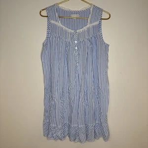 Eileen West Sleeveless Blue Stripe 100% Cotton Woven Nightgown Size M - Picture 1 of 7