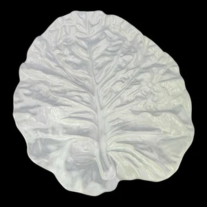 Bordallo Pinheiro Portugal Kohlblatt Platte Teller Servierplatte 14x12" weiß - Bild 1 von 10