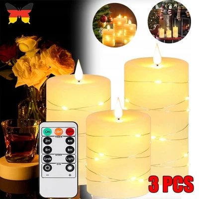 3Stk Flackernden Flammenlose LED Kerzen mit Lichterkette Timer Fernbedienung HOT - Bild 1 von 4