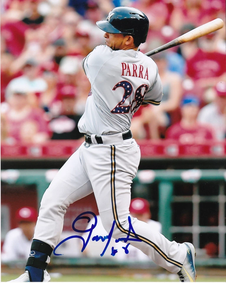 GERARDO PARRA MILWAUKEE BREWERS ACCIÓN FIRMADO 8x10 Foto 1 de 1