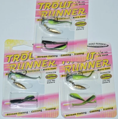 3 paquetes Blakemore Trucha Corredor de Carretera 1/16oz Itty Bit Swim'r Luces Apagadas Foto 1 de 3