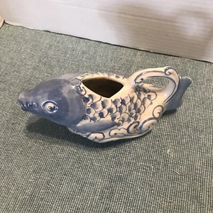 Antique Porcelain Koi Fish Teapot Blue & White Holds 8 Oz. 4” Tall, 8” Long. - Picture 1 of 8