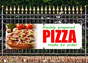 STRISCIONE PIZZA DA ESTERNO IN PVC APPENA PREPARATO CARTELLO DA ASPORTO PUBBLICITÀ OPERA D'ARTE GRATUITA - Foto 1 di 1