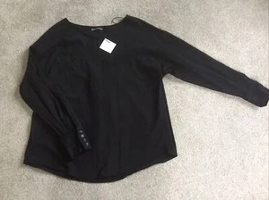 Lovely ZARA Black Jersey/Woven Long Sleeve Top, Button Cuff, Size S, BNWT - Picture 1 of 8