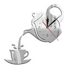Home Decor Diy Wall Clock 3D Teapot Cup Shape Non Ticking Silent Kitchen Hanging