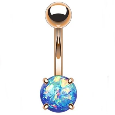 Anillo Vientre Ópalo Brillo Oro Rosa IP Azul Punta Oscura Gema No Cuelga  Foto 1 de 3