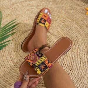 Women's Summer Low Heel Flat Round Toe Casual Sandals Slippers Cartoon Pattern - Picture 1 of 5