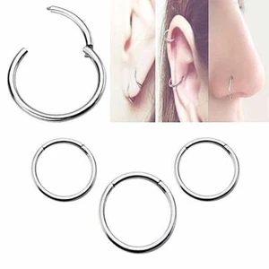Implant Grade Titanium 18G Hinged Clicker Nose Ring Conch Tragus Ear Nose Hoop - Picture 1 of 4