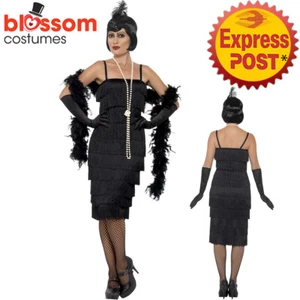 CA161 Black Long Flapper Women 1920s Roaring 20s Plus Costume Charleston Gatsby - Picture 1 of 4