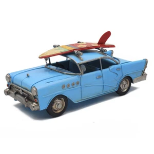 Blue Car Tin Model with Surfboard on Roof Surfers Paradise Model Vintage Retro - Foto 1 di 4