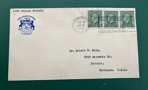 1934 CANADA 3 STAMPS COIL STRIP to US ! LONDON ONTARIO SLOGAN CANCEL L@@K !! - Imagen 1 de 3