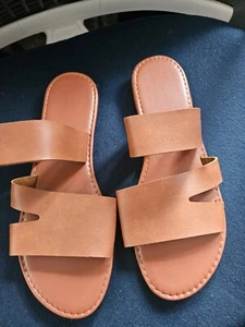 Womens Leather Dressy Large Size Flats Slingback Summer Sandals Brown Shoes Sz11 - Picture 1 of 3