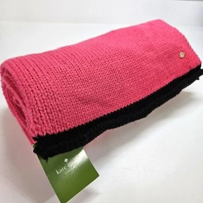 NEW Kate Spade Fine Gauge Jersey Knit Muffler Scarf Pink Swirl/Black Wool Blend - Image 1 of 4