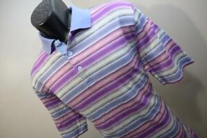 Bugatchi Uomo Golf Polo Striped Short Sleeve Shirt Mens Size Medium