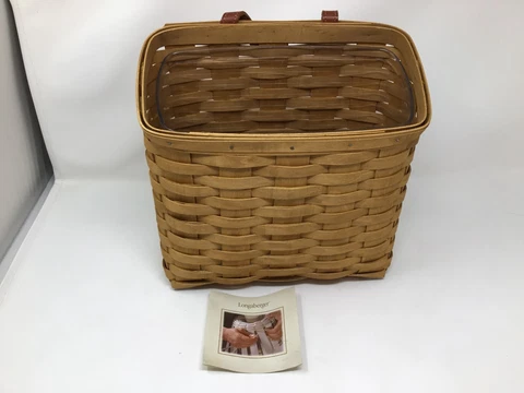 2006 Longaberger Med. Wall Pocket Basket Combo Warm Brown Leather Handle-NWOT Cover