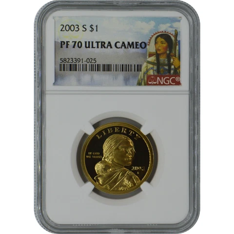 2003 S Sacagawea Proof Coin NGC PF70 Ultra Cameo Sacagawea Label Cover