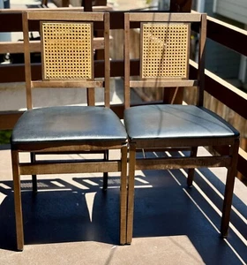 Vintage Stakmore Woven Cane Back Folding Chair MCM - Set of 2 - Picture 1 of 16