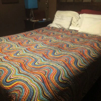 Indische Queen Kantha Quilt Lehriya Print Handarbeit Baumwolle Tagesdecke Dec... - Bild 1 von 4