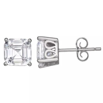 2CT Asscher Geschliffen Künstlicher Diamant Solitaire Ohrstecker 14k Weiss Gold - Bild 1 von 3