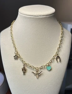 Western Bohemian Style Charm Necklace Cactus, Flower, Heart and Bull - Picture 1 of 5