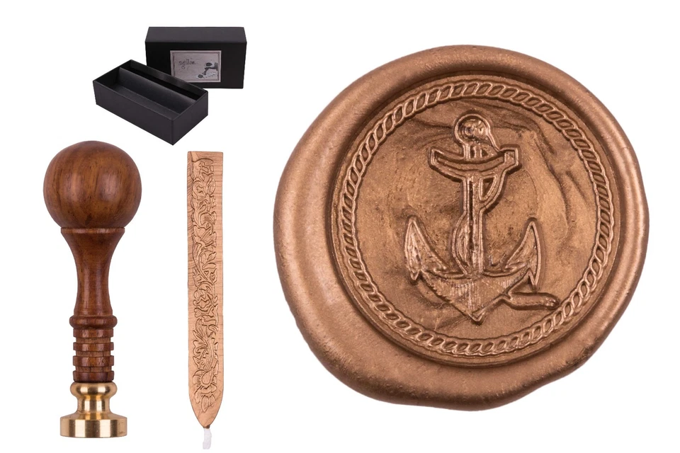 SIEGELSET SIGILLUM PETSCHAFT TEAKHOLZ SYMBOL-GRAVUR INCL. SIEGELWACHS  - Bild 1 von 1