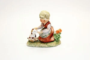 Alpine Children F-456 Girl feeding dog Figurine Vintage Decor - Picture 1 of 9