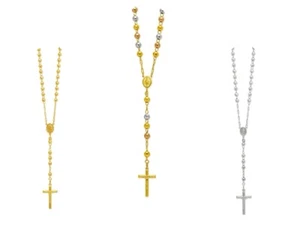 14K Solid Multi Tone Gold Virgin Mary Beads Rosary Necklace Rosario  - Picture 1 of 24