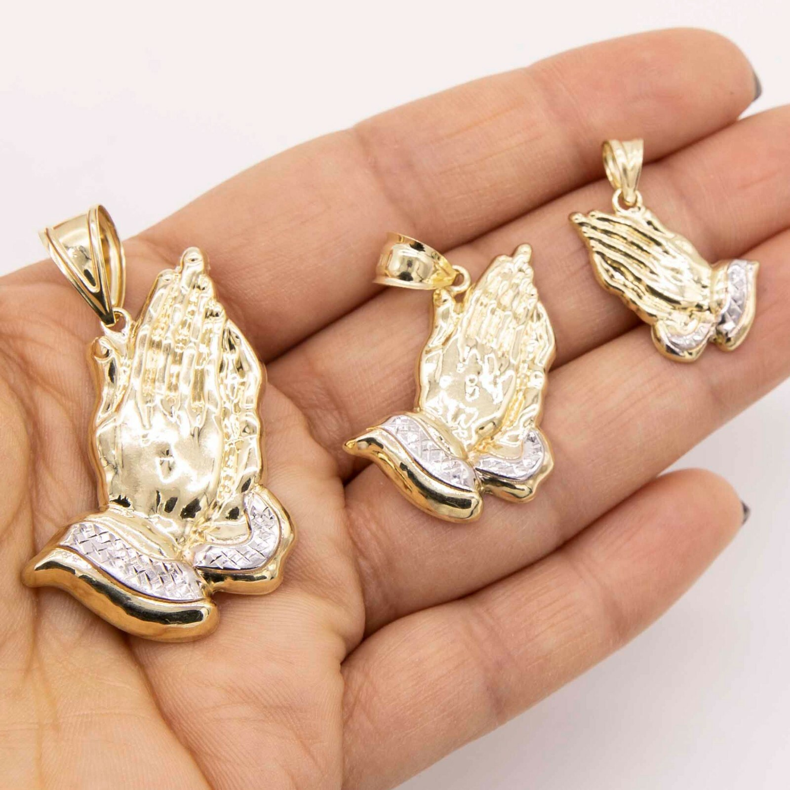 Diamond-Cut Praying Hands Pendant Real 