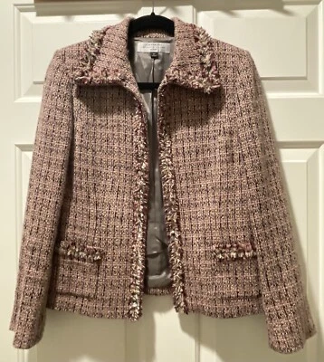 Chaqueta TAHARI ARTHUR LEVINE Rosa Negra Tweed Blazer Clásico Bonito Borde Talla 6P Foto 1 de 4