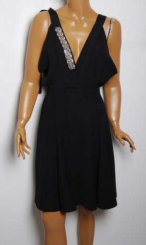 Vestito donna nero PRADA poliestere cristallo scollo a V schiena aperta bodycon avvolgente tg IT 38