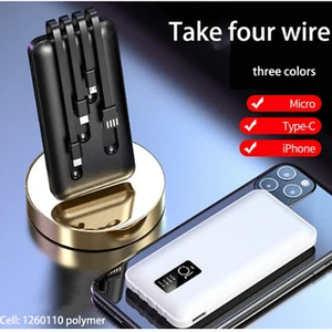 Power Bank cavo 3 in 1 Type c micro USB Caricatore Per Iphone X 11 12 13 Samsung - Picture 1 of 14