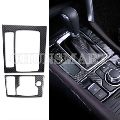 Cubierta de embellecedor de panel de caja de cambios de consola central de fibra de carbono para Mazda3 2014-2016 Foto 1 de 4