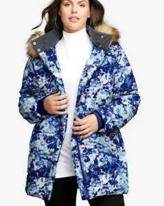 Roaman's Blue Floral Puffer Jacket Size L(18/20) - Picture 1 of 12