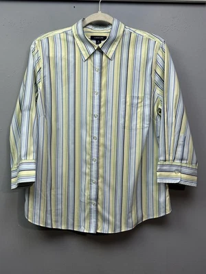 Lands End Shirt Womens 14 Striped Button Up Long Sleeve Cotton Blend Casual Top - Image 1 of 4