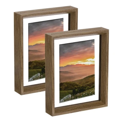 2Pcs Floating Frame, 8 x 6 Inch Wood Picture Frame, Nut-brown - Image 1 of 4
