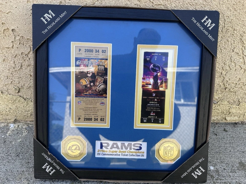 RAMS 13x13 enmarcados y mate 2 veces campeones del Super Bowl Commem. Boletos con monedas Foto 1 de 1