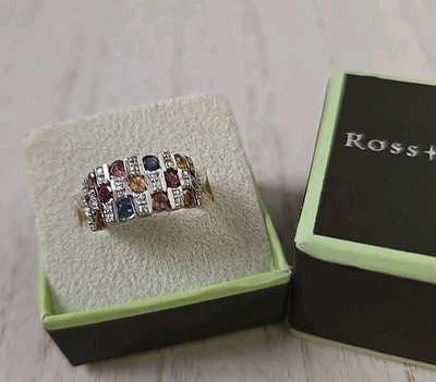 Anillo Ross Simons plata esterlina multi zafiro rosa azul verde naranja banda ancha Foto 1 de 4