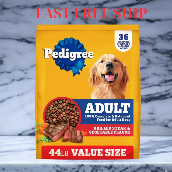 Pedigree Complete Nutrition 成人干狗粮烤牛排和蔬菜,44 磅 全新。 — 第 1/1 张图片
