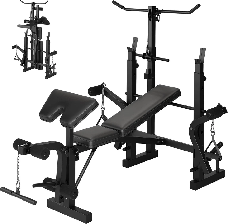 Banco de Entrenamiento Ajustable Multifunción Gimnasio en Casa + Extensión de Pierna y LAT Pulldown Foto 1 de 4