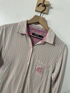 Lauren Ralph Lauren Pajama Womens Pink Green Striped Gown Long Sleeve Sleep Larg - Picture 1 of 7