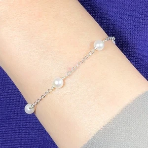 White Akoya Pearl Bracelet for Women AAA Graded Japanese Pearl link bracelet - Picture 1 of 8