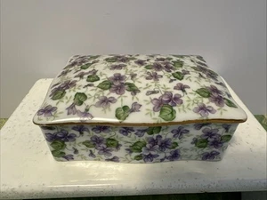 Vintage Lefton Violet Chintz Floral Zigarettendose mit 2 Aschenbecher Schmuckschatulle 788V 34 - Bild 1 von 10