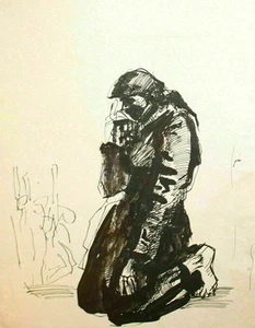 Vintage ink painting expressionist old woman portrait - Picture 1 of 10