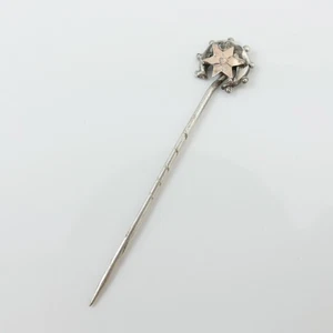 ANTIQUE STERLING SILVER CRESENT MOON & GOLD STAR PIN BROOCH - Picture 1 of 4