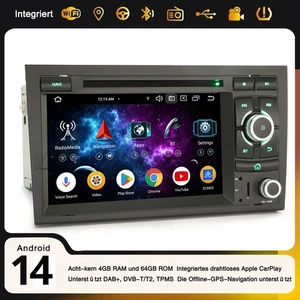 Android 14 Autoradio 8-Kern CarPlay DAB+ Navi 64GB WiFi für AUDI A4 S4 SEAT EXEO - Bild 1 von 24