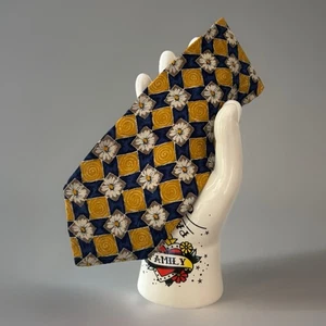 Cravatta Ermenegildo Zegna 100% seta blu e giallo floreale Lx 9 cm Made in Italy - Foto 1 di 6